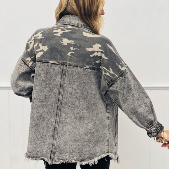 Jackets & Blazers - Women's Gray mineral wash Camo Denim Jacket